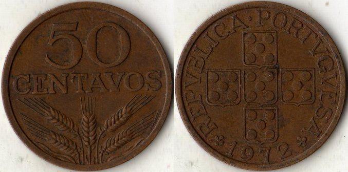 Португалия. 50 центаво 1972 года.
